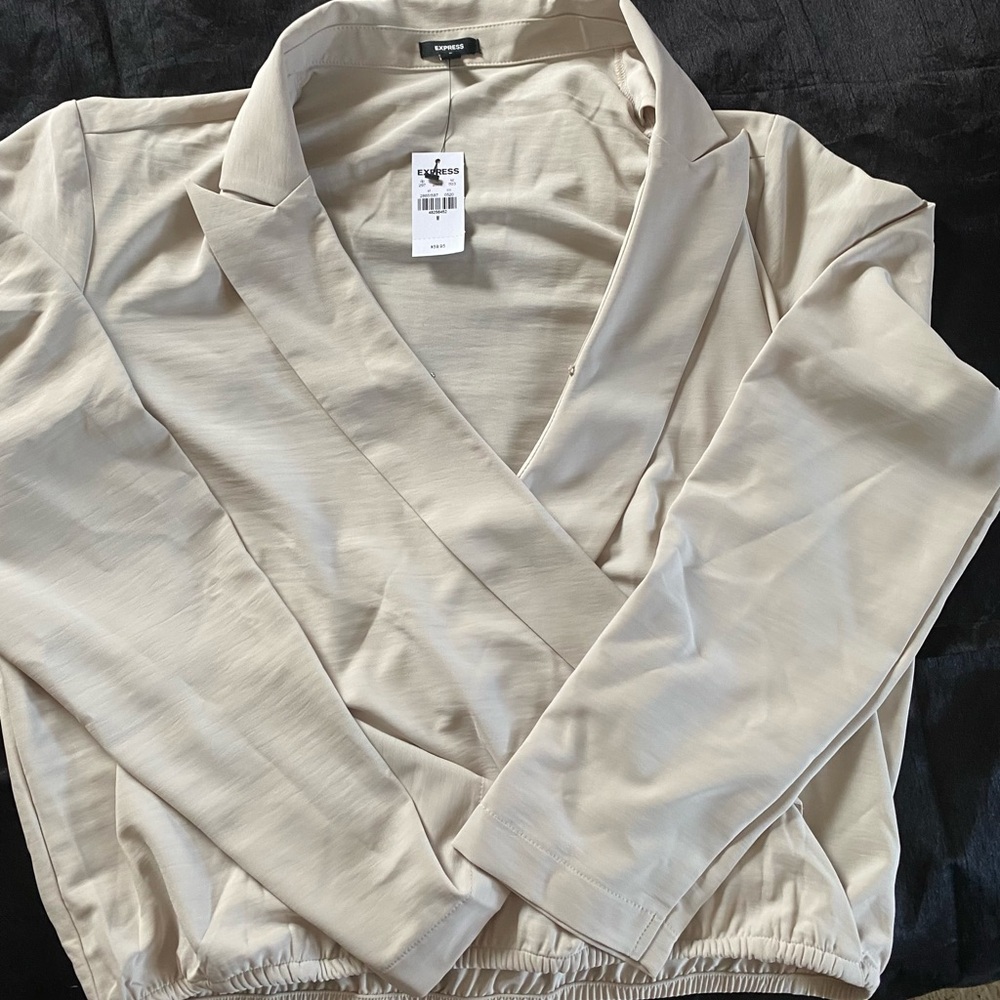 Express Beige Wrap Blouse
